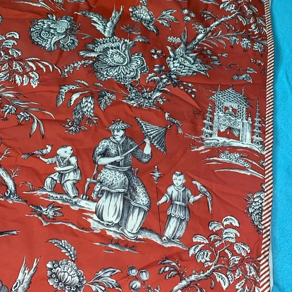 SHOWER CURTAIN Toile chinoiserie print fabric removable lining SZ 53” W X 78” L